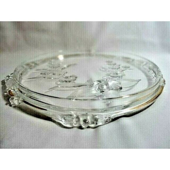 Vintage Mikasa Clear Serving Plate Cake Platter Frosted Floral Leaves Gold Edge - Picture 6 of 6